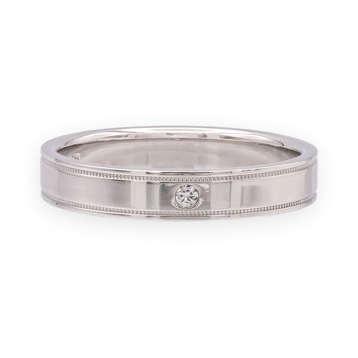Tiffany & Co. Together Double Milgrain Single Diamond Band Platinum 4mm Size 9