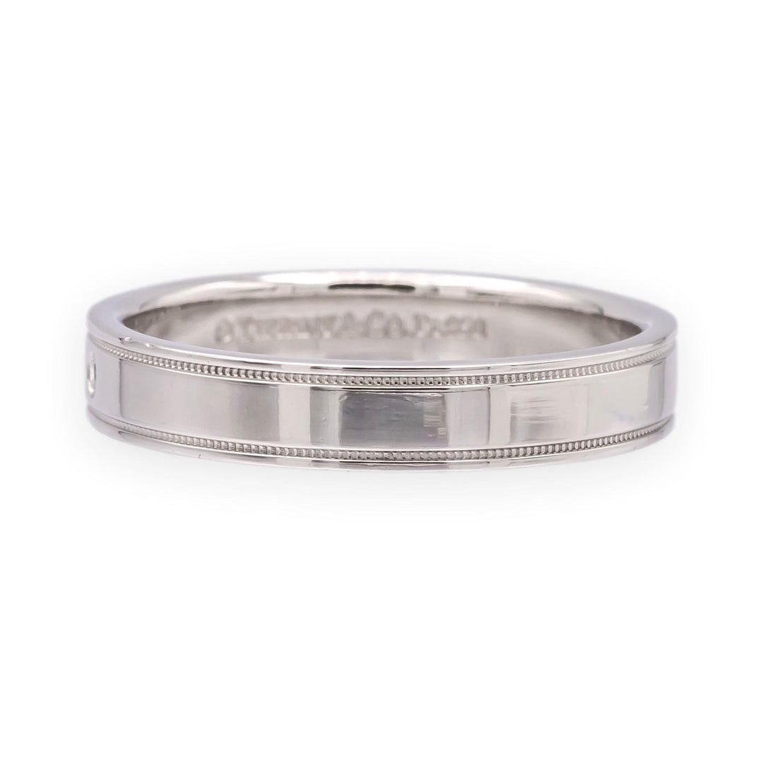 Tiffany & Co. Together Double Milgrain Single Diamond Band Platinum 4mm Size 9