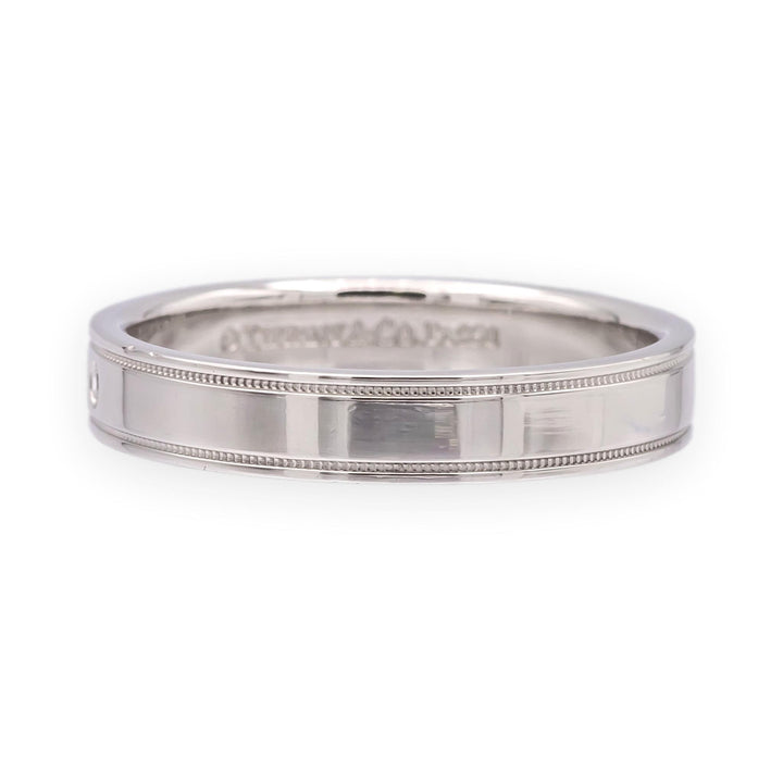 Tiffany & Co. Together Double Milgrain Single Diamond Band Platinum 4mm Size 9