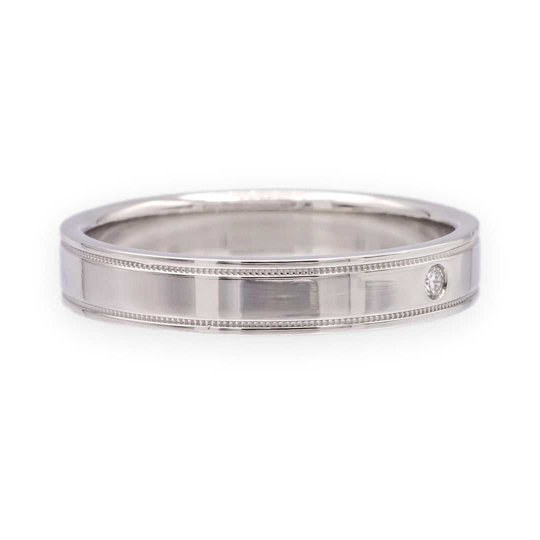 Tiffany & Co. Together Double Milgrain Single Diamond Band Platinum 4mm Size 9