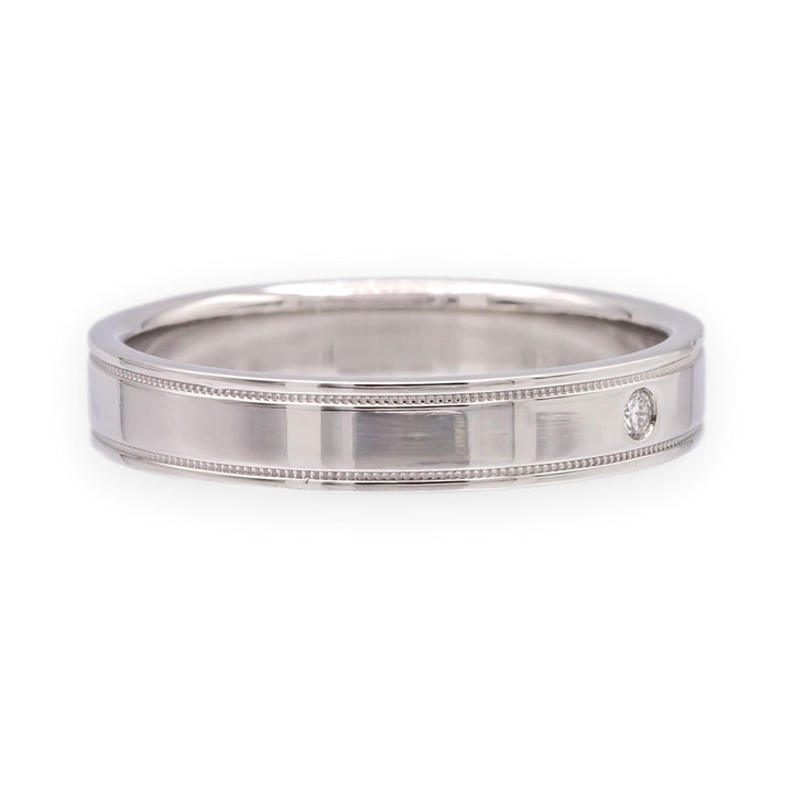 Tiffany & Co. Together Double Milgrain Single Diamond Band Platinum 4mm Size 9