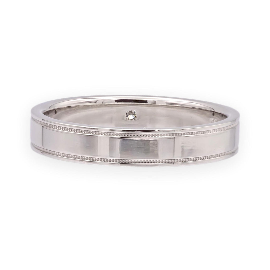 Tiffany & Co. Together Double Milgrain Single Diamond Band Platinum 4mm Size 9