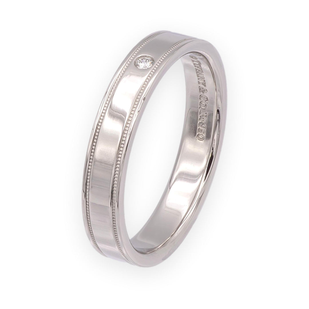 Tiffany & Co. Together Double Milgrain Single Diamond Band Platinum 4mm Size 9