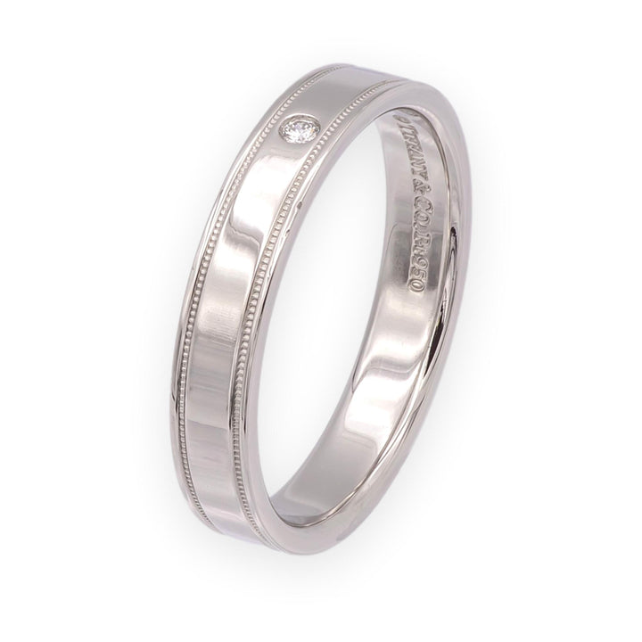 Tiffany & Co. Together Double Milgrain Single Diamond Band Platinum 4mm Size 9