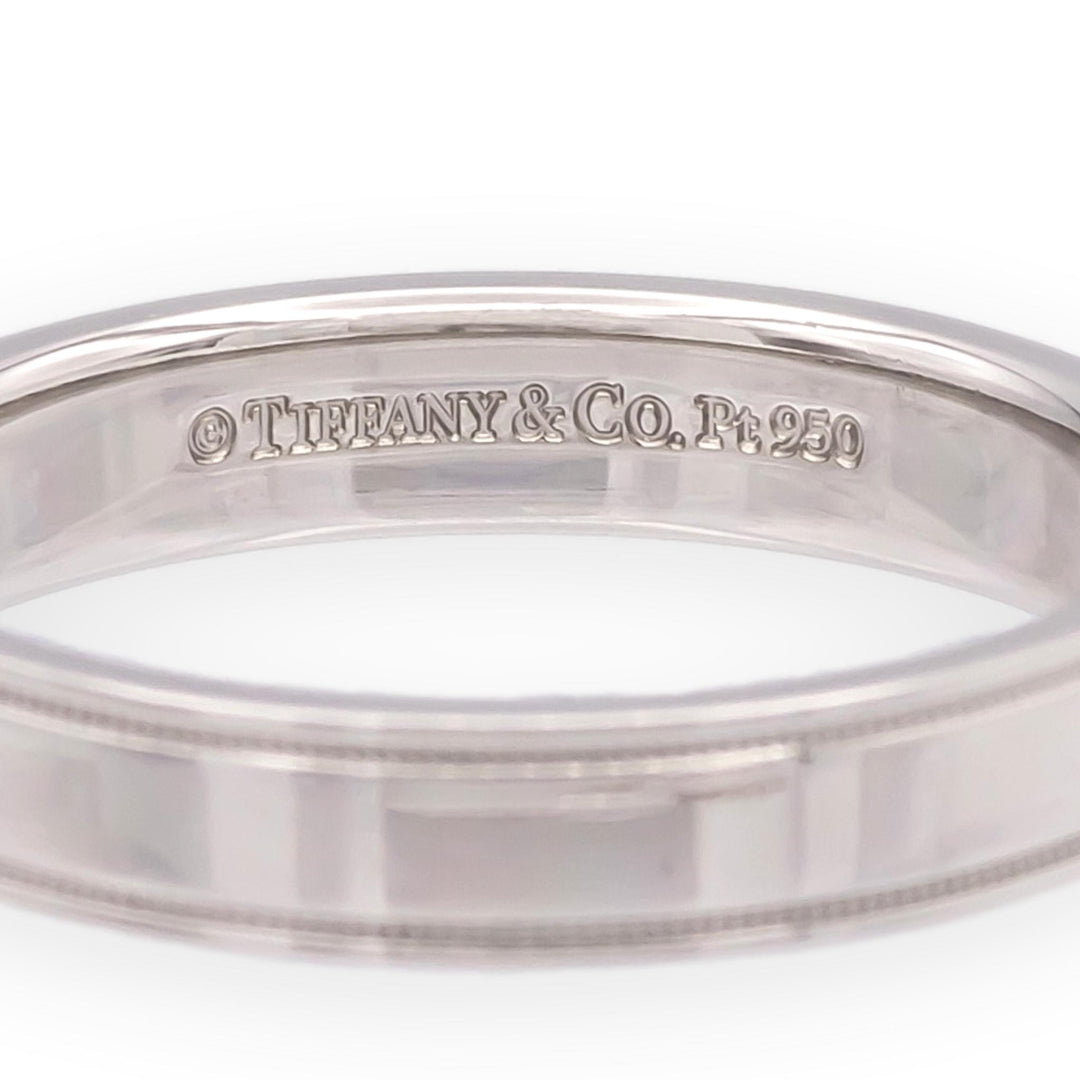 Tiffany & Co. Together Double Milgrain Single Diamond Band Platinum 4mm Size 9