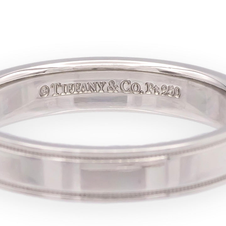 Tiffany & Co. Together Double Milgrain Single Diamond Band Platinum 4mm Size 9