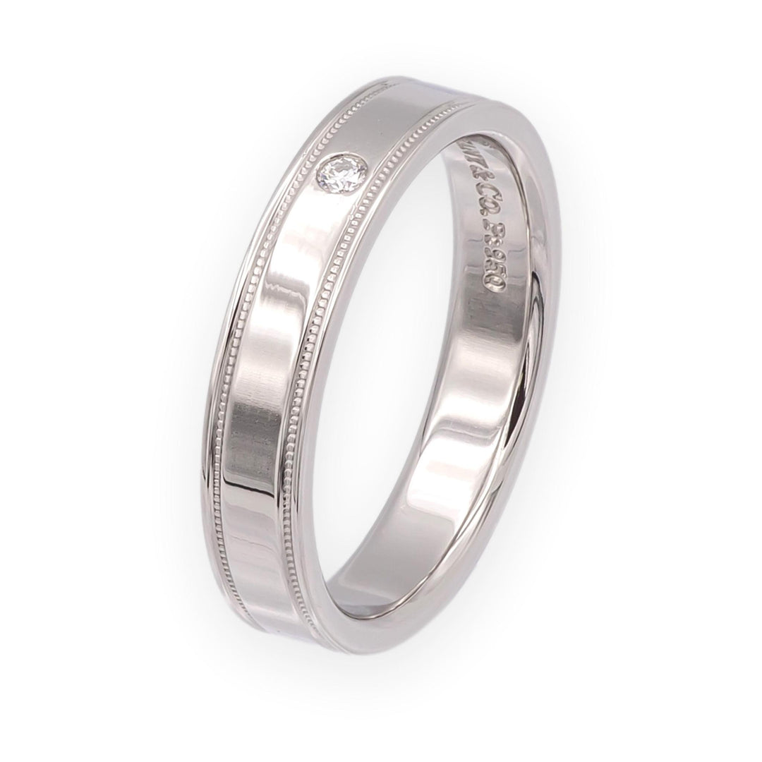 Tiffany & Co. Together Double Milgrain Single Diamond Band Platinum 4mm Size 8