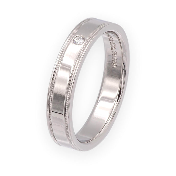 Tiffany & Co. Together Double Milgrain Single Diamond Band Platinum 4mm Size 8