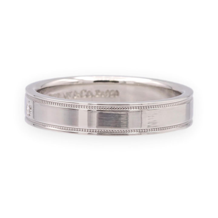 Tiffany & Co. Together Double Milgrain Single Diamond Band Platinum 4mm Size 8