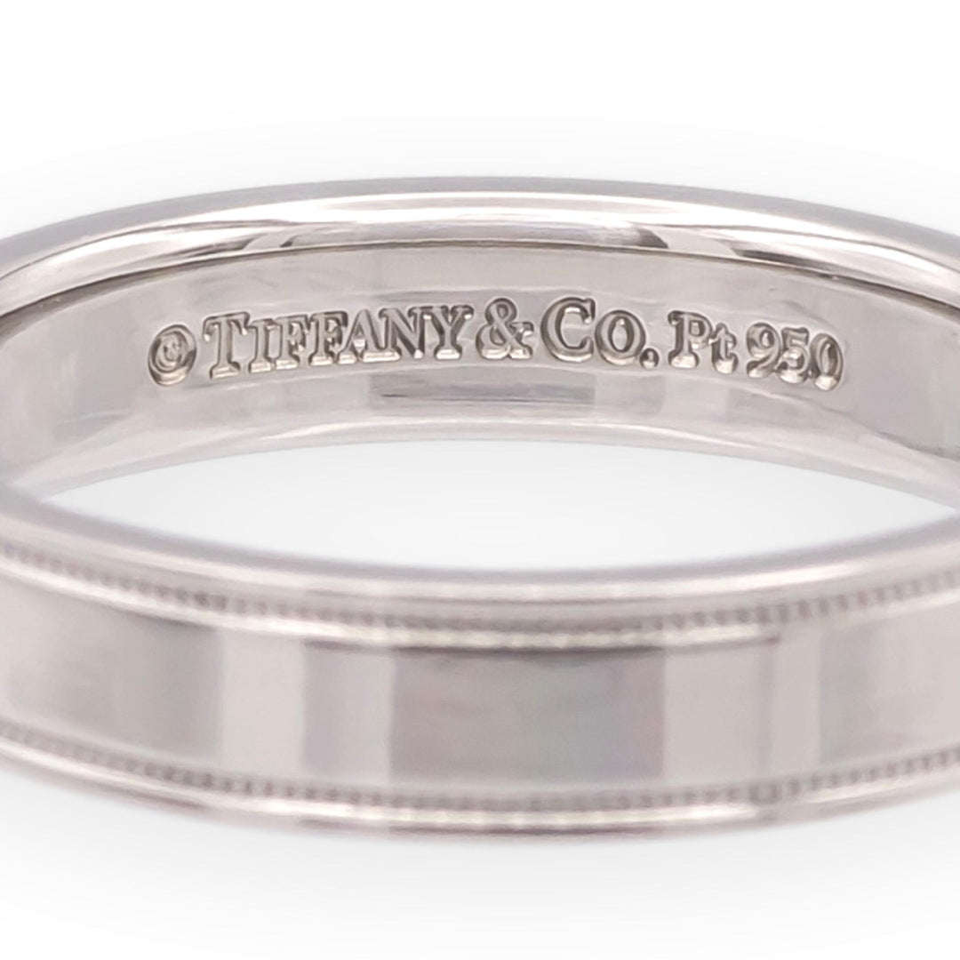 Tiffany & Co. Together Double Milgrain Single Diamond Band Platinum 4mm Size 8