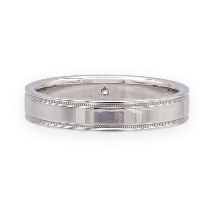 Tiffany & Co. Together Double Milgrain Single Diamond Band Platinum 4mm Size 8