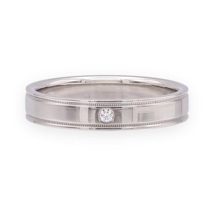 Tiffany & Co. Together Double Milgrain Single Diamond Band Platinum 4mm Size 8