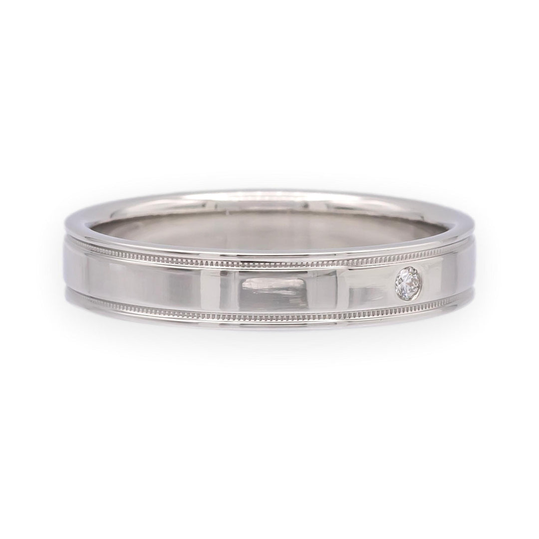 Tiffany & Co. Together Double Milgrain Single Diamond Band Platinum 4mm Size 8