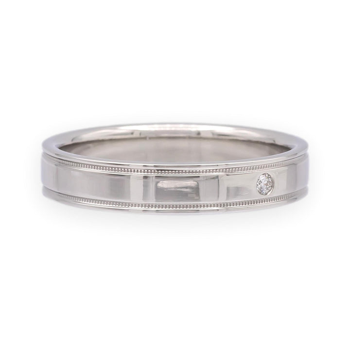 Tiffany & Co. Together Double Milgrain Single Diamond Band Platinum 4mm Size 8