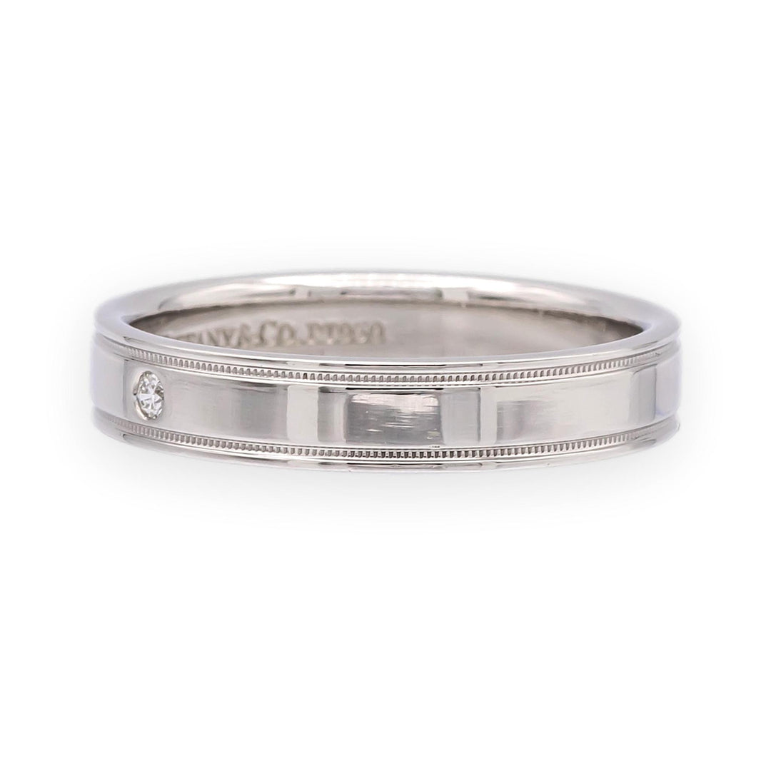 Tiffany & Co. Together Double Milgrain Single Diamond Band Platinum 4mm Size 8