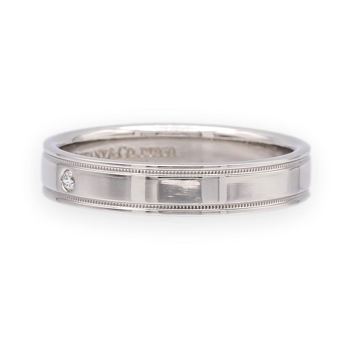 Tiffany & Co. Together Double Milgrain Single Diamond Band Platinum 4mm Size 8