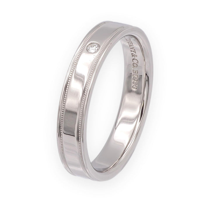 Tiffany & Co. Together Double Milgrain Single Diamond Band Platinum 4mm Size 8