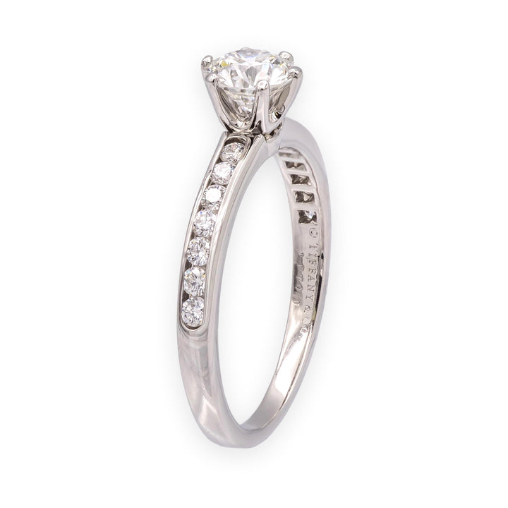 Tiffany & Co. Platinum 0.59ct Center Diamond Engagement Ring Channel-Set band