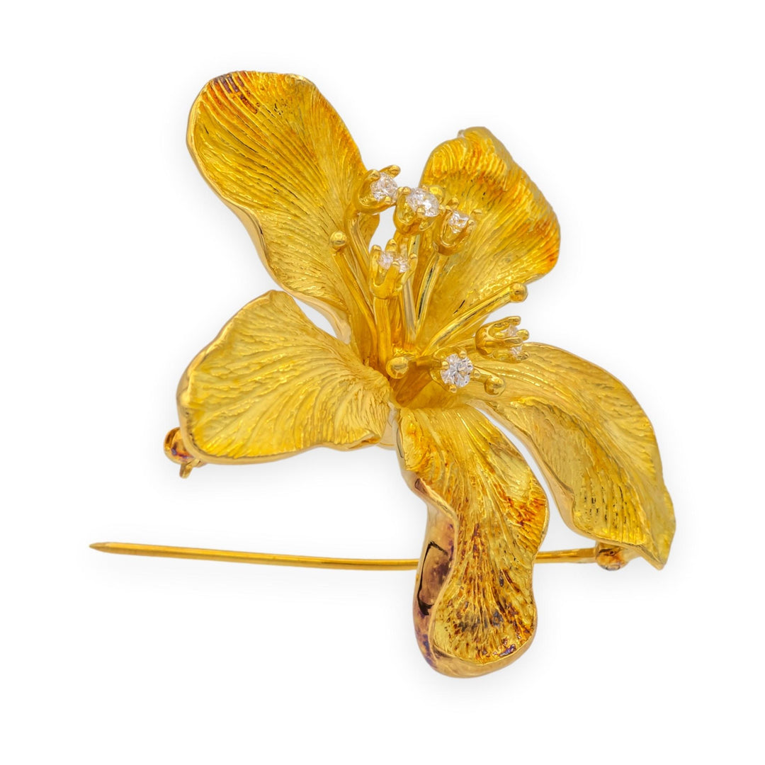 Tiffany & Co. Vintage 18K Yellow Gold Diamond Azalea Brooch