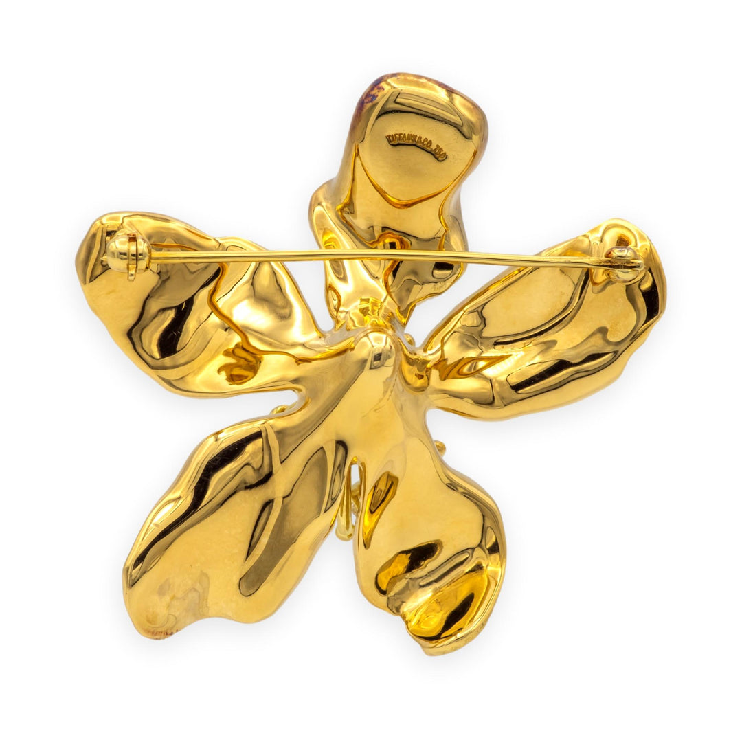Tiffany & Co. Vintage 18K Yellow Gold Diamond Azalea Brooch