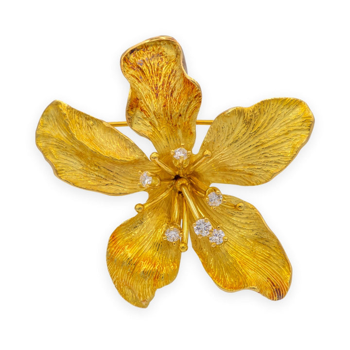 Tiffany & Co. Vintage 18K Yellow Gold Diamond Azalea Brooch