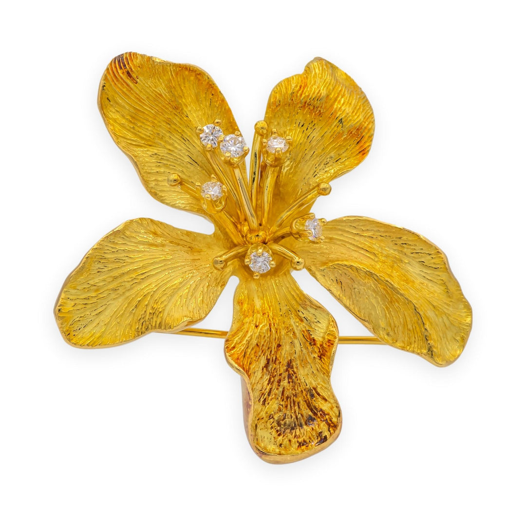 Tiffany & Co. Vintage 18K Yellow Gold Diamond Azalea Brooch