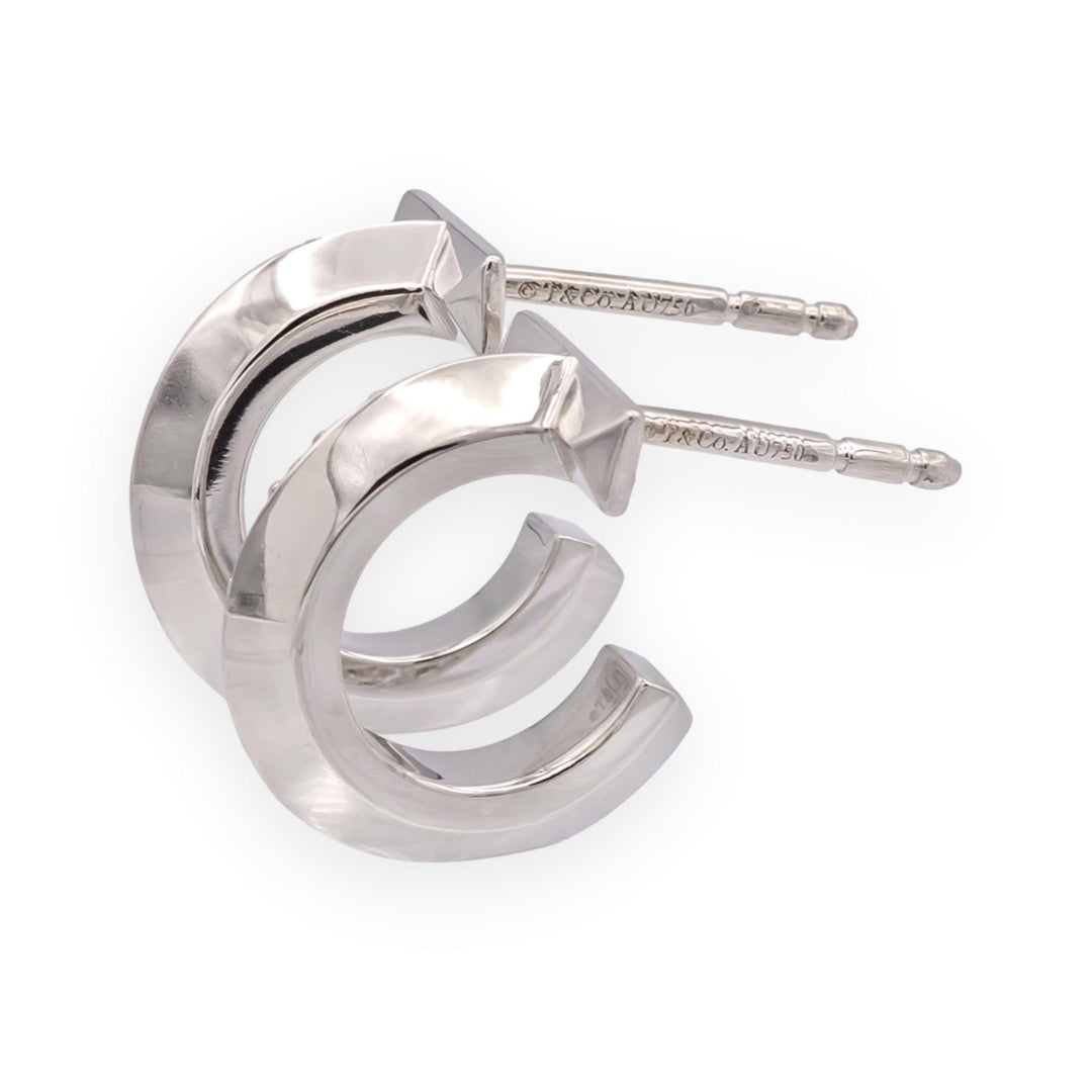 Tiffany & Co. T1 Hoop Earrings in 18K White Gold with Pavé Diamonds .40 cts
