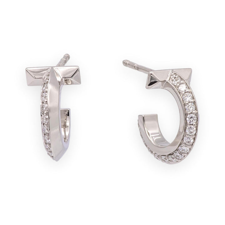 Tiffany & Co. T1 Hoop Earrings in 18K White Gold with Pavé Diamonds .40 cts