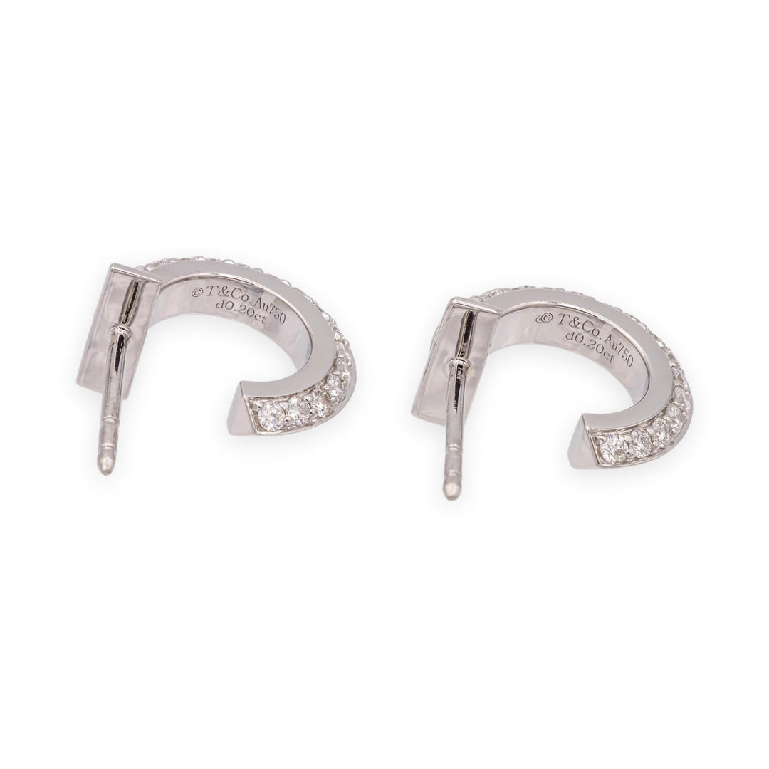 Tiffany & Co. T1 Hoop Earrings in 18K White Gold with Pavé Diamonds .40 cts