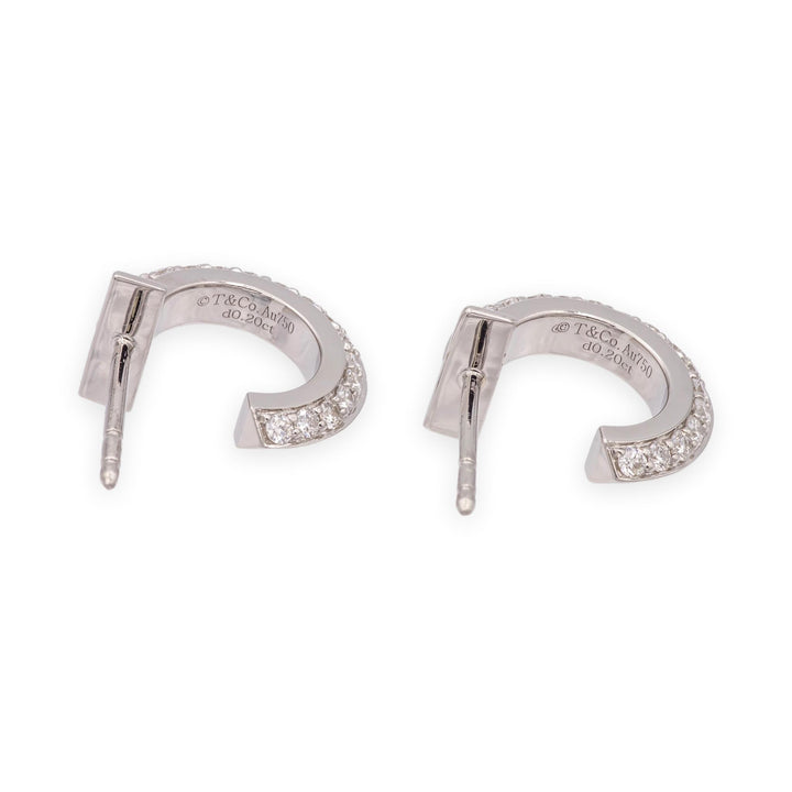 Tiffany & Co. T1 Hoop Earrings in 18K White Gold with Pavé Diamonds .40 cts