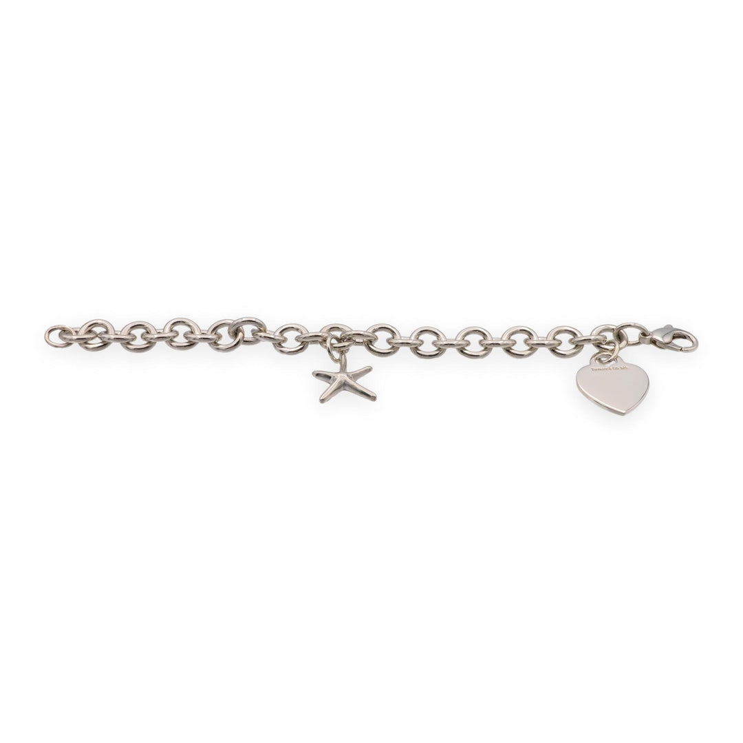 Tiffany & Co. Sterling Silver Heart Charm Bracelet with starfish charm 7.25"