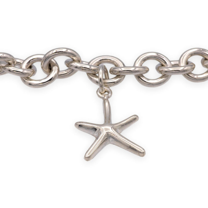 Tiffany & Co. Sterling Silver Heart Charm Bracelet with starfish charm 7.25"