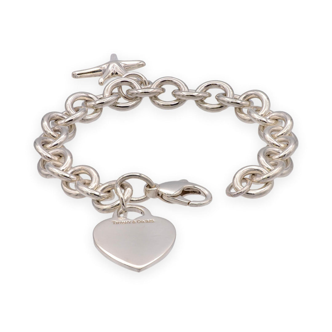 Tiffany & Co. Sterling Silver Heart Charm Bracelet with starfish charm 7.25"