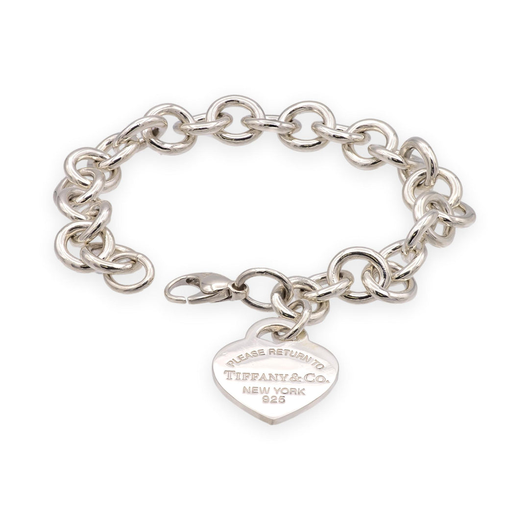 Tiffany & Co. Silver Return to Tiffany Heart Tag Charm Link Bracelet 7.5" - 10mm