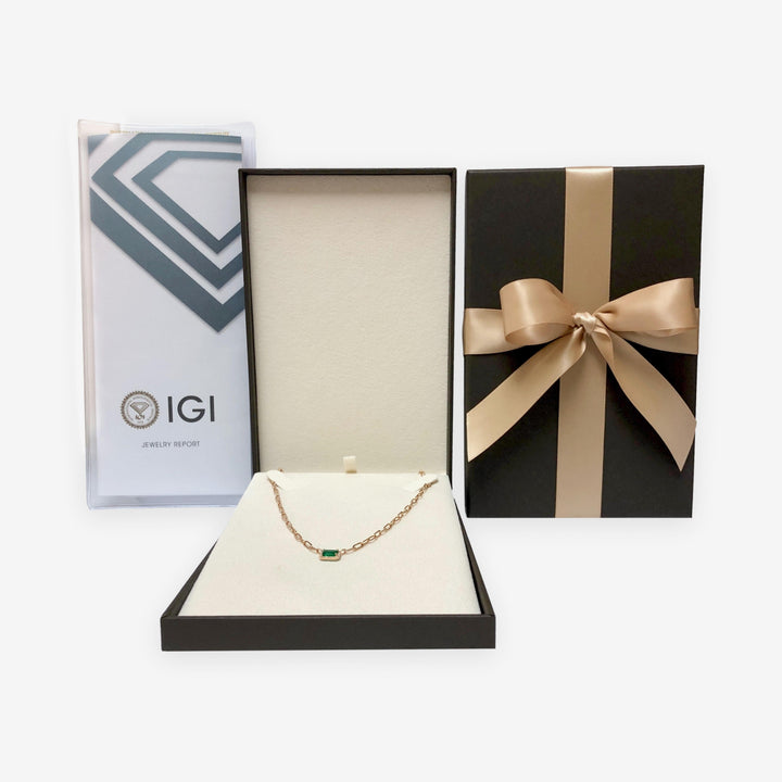 14K Rose Gold Emerald and Diamond Pendant Necklace
