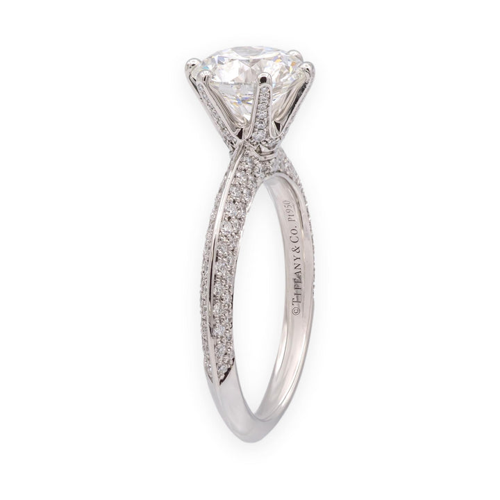 Tiffany & Co. Platinum 1.73ct G VS1 Pavé Diamond Engagement Ring
