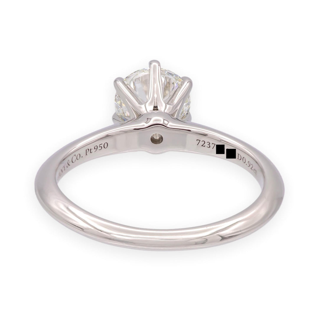 Tiffany & Co. Platinum 0.92ct I-VS1 Round Diamond Solitaire Engagement Ring