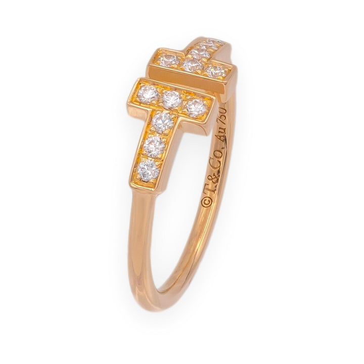 Tiffany & Co. 18k Rose Gold T Diamond Ring Size 5 w/ Receipt
