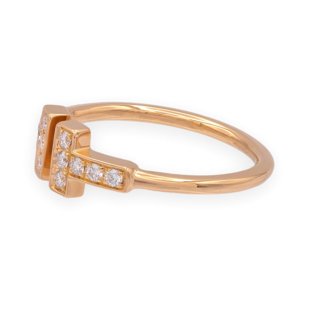 Tiffany & Co. 18k Rose Gold T Diamond Ring Size 5 w/ Receipt