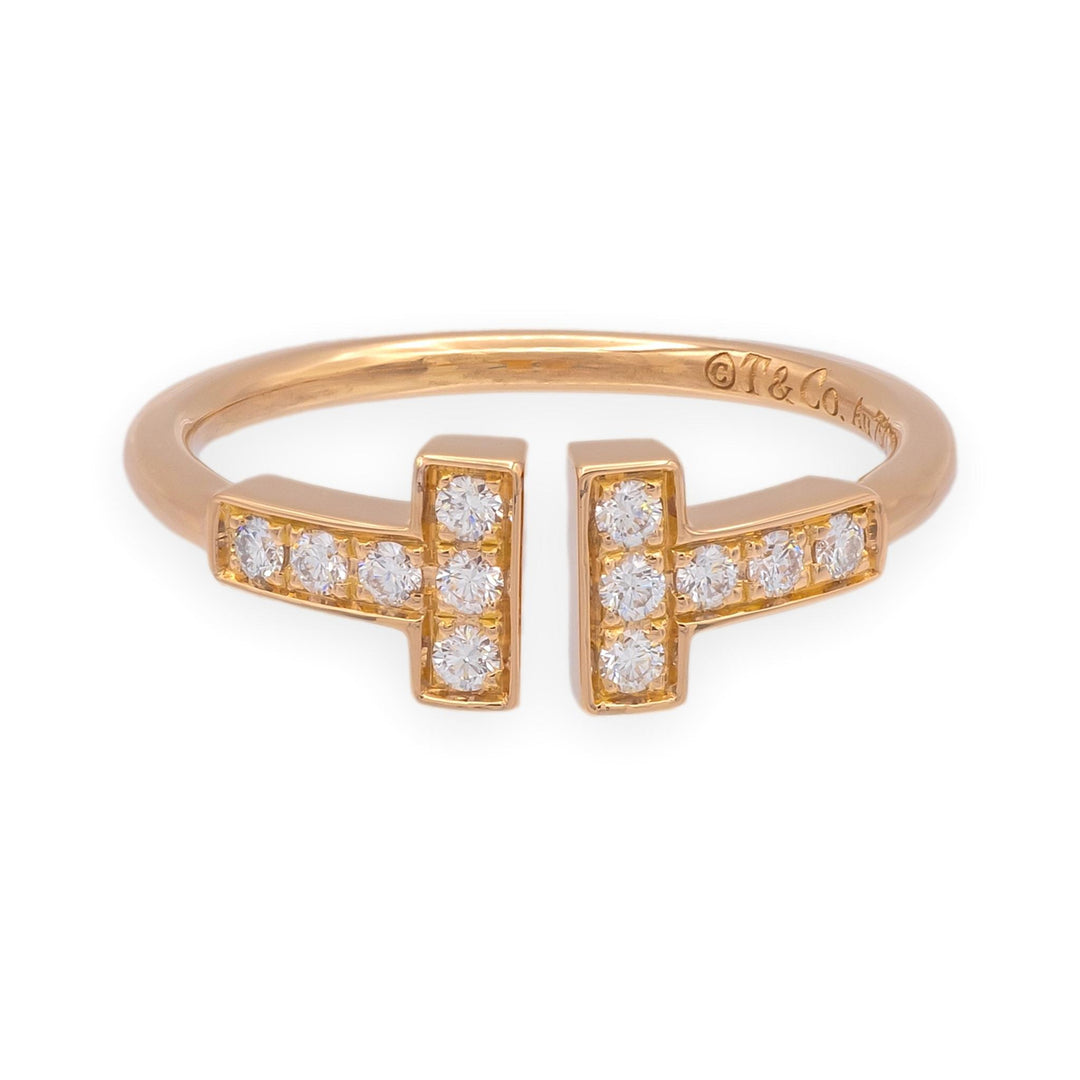 Tiffany & Co. 18k Rose Gold T Diamond Ring Size 5 w/ Receipt