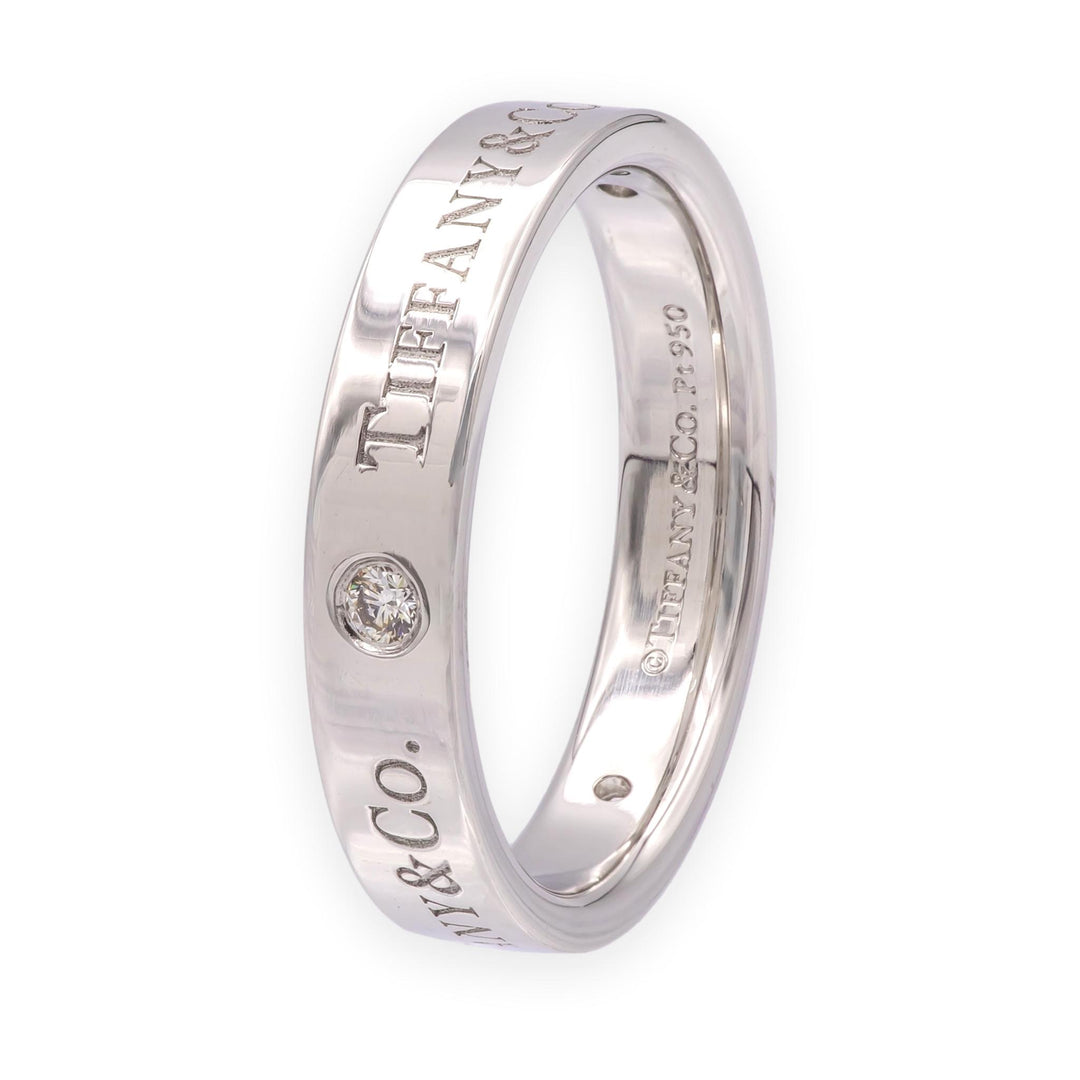 Tiffany & Co. Logo Diamond Wedding Band with 3 diamonds 4mm Platinum Size 7.25