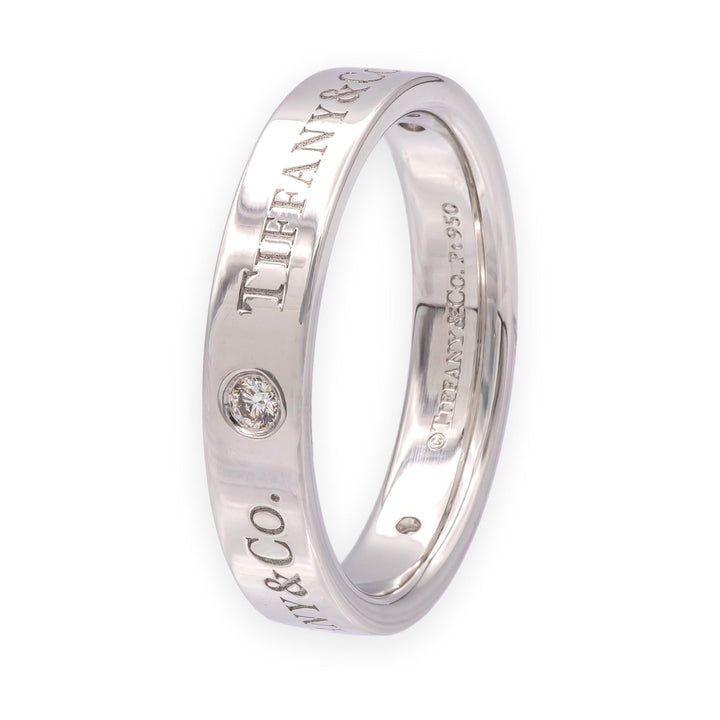 Tiffany & Co. Logo Diamond Wedding Band with 3 diamonds 4mm Platinum Size 7.25