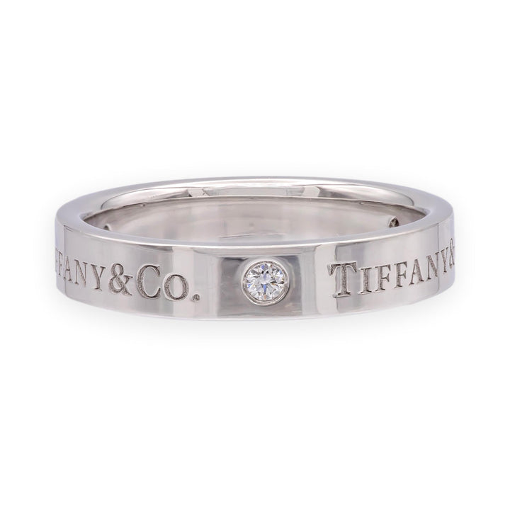 Tiffany & Co. Logo Diamond Wedding Band with 3 diamonds 4mm Platinum Size 7.25