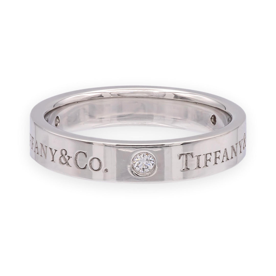 Tiffany & Co. Logo Diamond Wedding Band with 3 diamonds 4mm Platinum Size 7.25