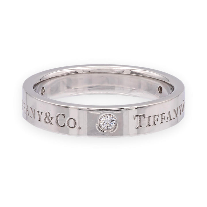Tiffany & Co. Logo Diamond Wedding Band with 3 diamonds 4mm Platinum Size 7.25