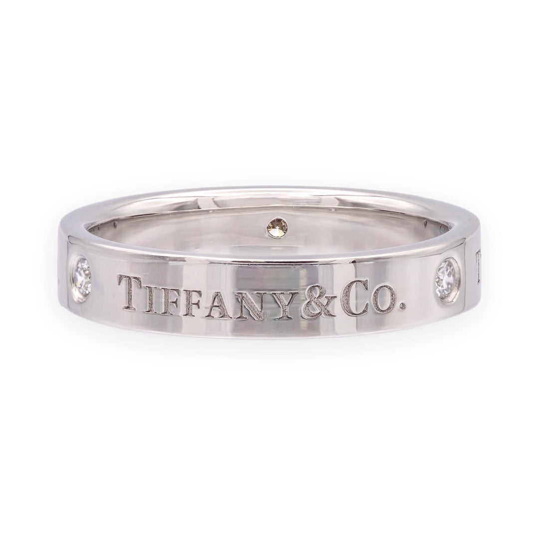 Tiffany & Co. Logo Diamond Wedding Band with 3 diamonds 4mm Platinum Size 7.25
