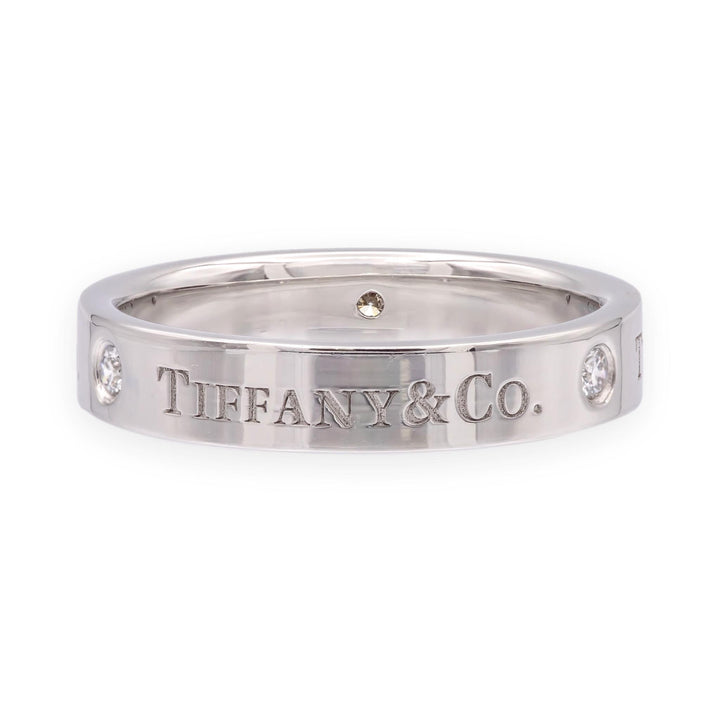 Tiffany & Co. Logo Diamond Wedding Band with 3 diamonds 4mm Platinum Size 7.25