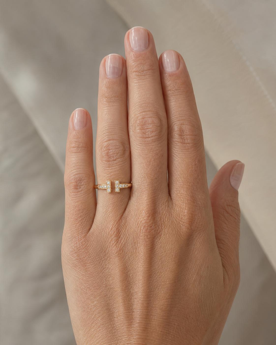 Tiffany & Co. 18k Rose Gold T Diamond Ring Size 5 w/ Receipt – The
