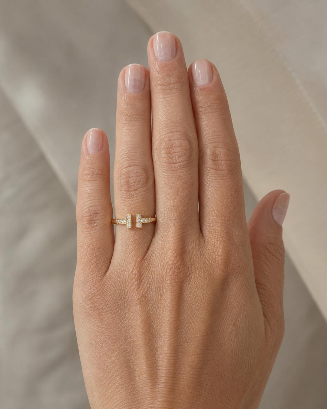 Tiffany & Co. 18k Rose Gold T Diamond Ring Size 5 w/ Receipt