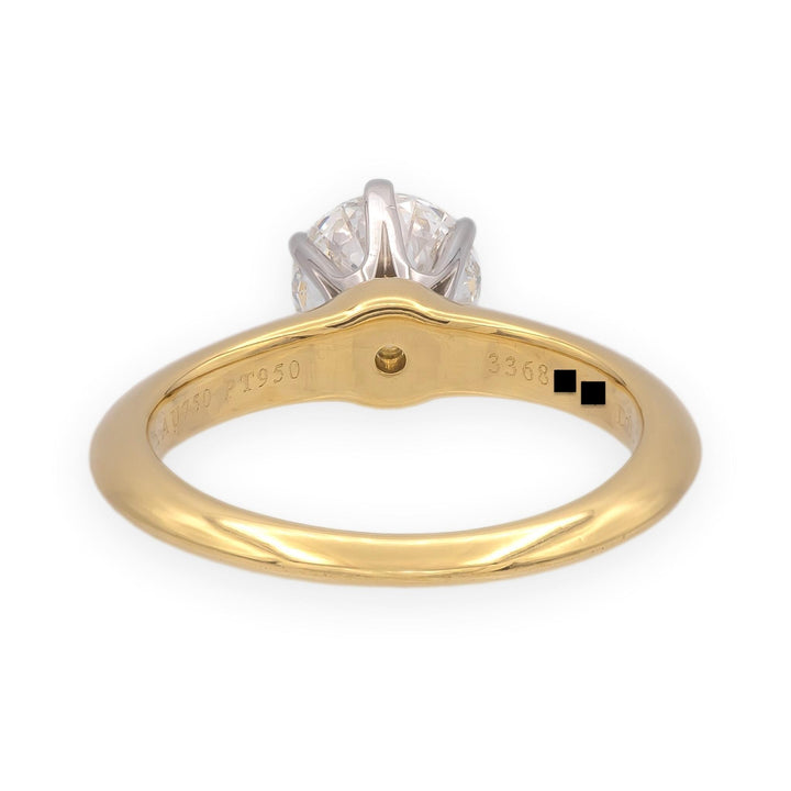 Tiffany & Co 18K Yellow Gold & Plat .95ct Diamond Solitaire Engagement Ring HVS2